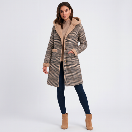 Women's Winter Coat Lined – Elegant Plaid & Comfortable Warmth