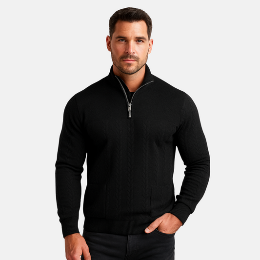 Men's Zip Pullover – Structured High Collar & Soft Interior