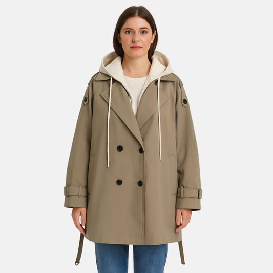 Long Women's Trench Coat – Casual Elegance and Belted Silhouette